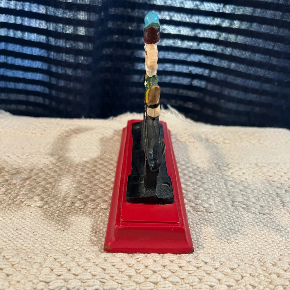 Vintage Cast Iron Nutcracker on Red Wood Base Hand Painted‎ Decor